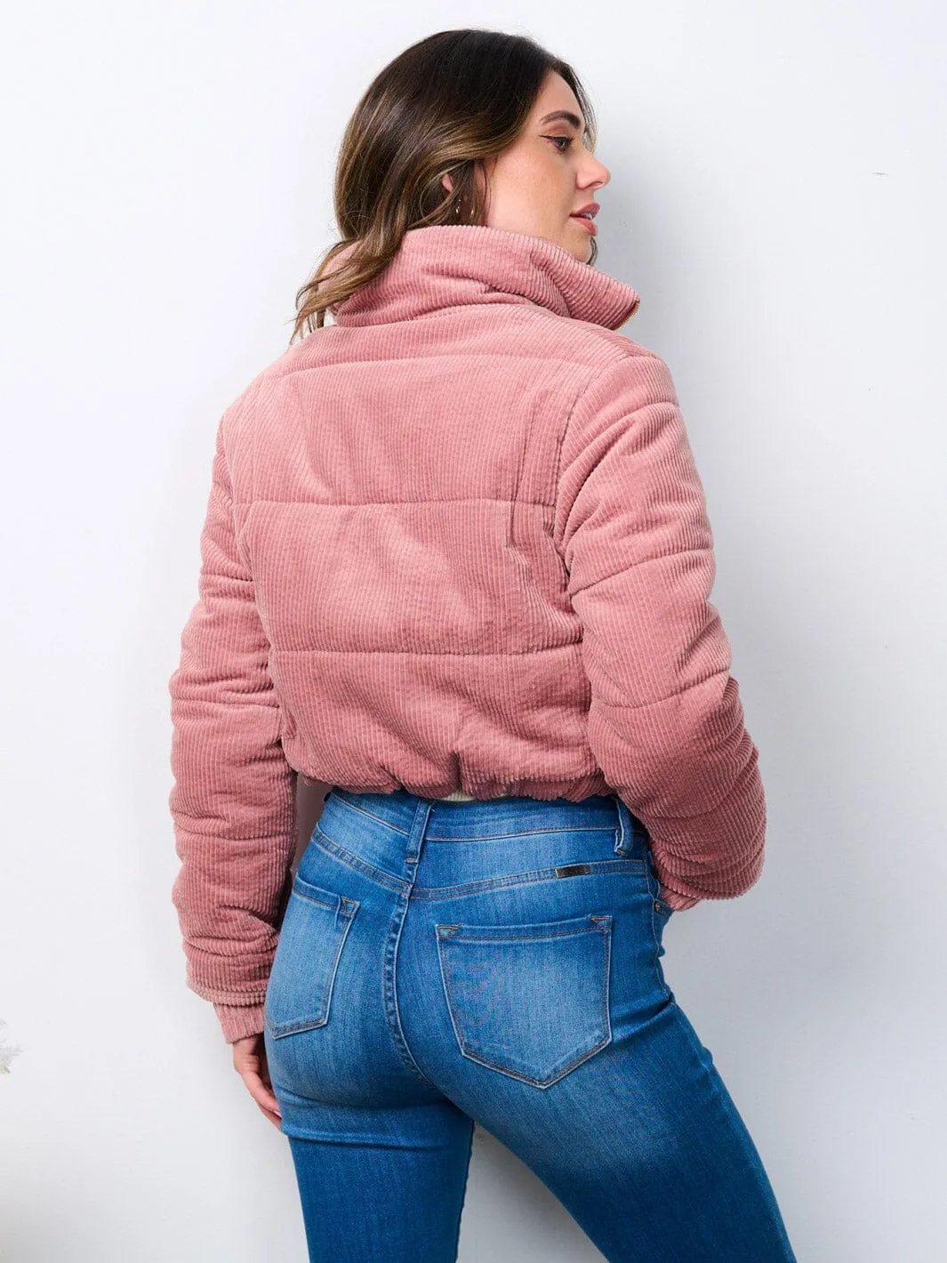 WOMEN'S LONG SLEEVE ZIP UP POCKETS PUFFER JACKET