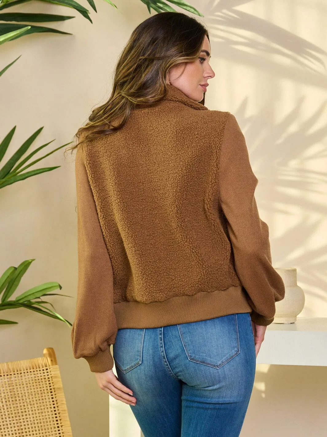 WOMEN'S LONG SLEEVE ZIP UP SHERPA JACKET