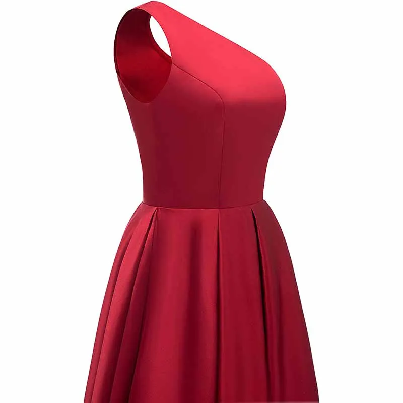 Women's One Shoulder Prom Dress Long Satin Formal Evening Ball Wedding Gowns