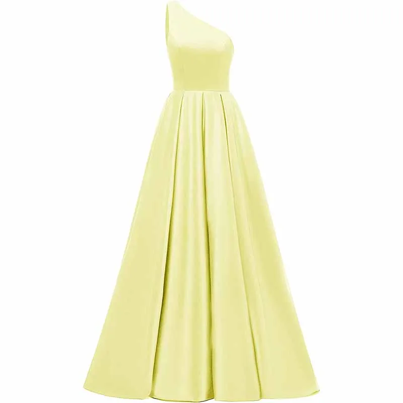 Women's One Shoulder Prom Dress Long Satin Formal Evening Ball Wedding Gowns
