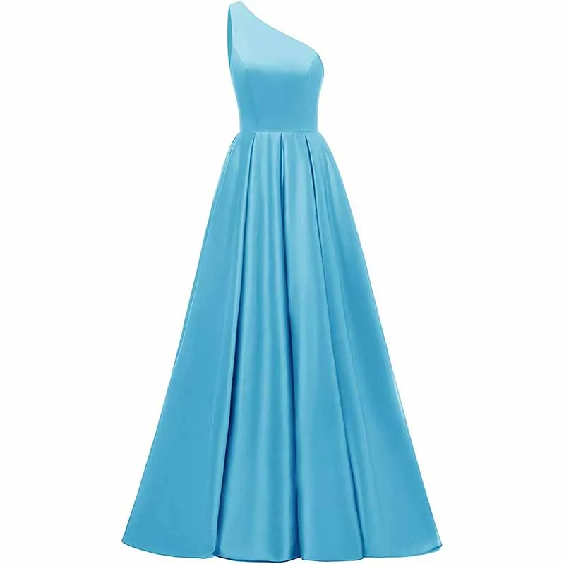 Women's One Shoulder Prom Dress Long Satin Formal Evening Ball Wedding Gowns