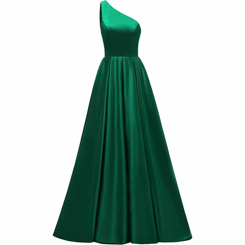 Women's One Shoulder Prom Dress Long Satin Formal Evening Ball Wedding Gowns