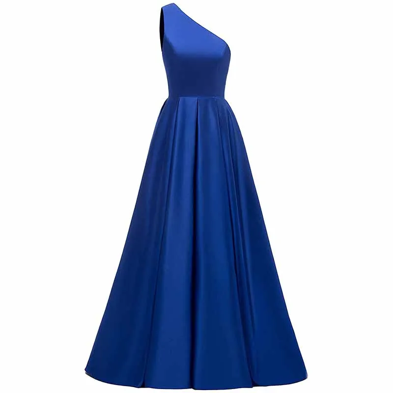 Women's One Shoulder Prom Dress Long Satin Formal Evening Ball Wedding Gowns