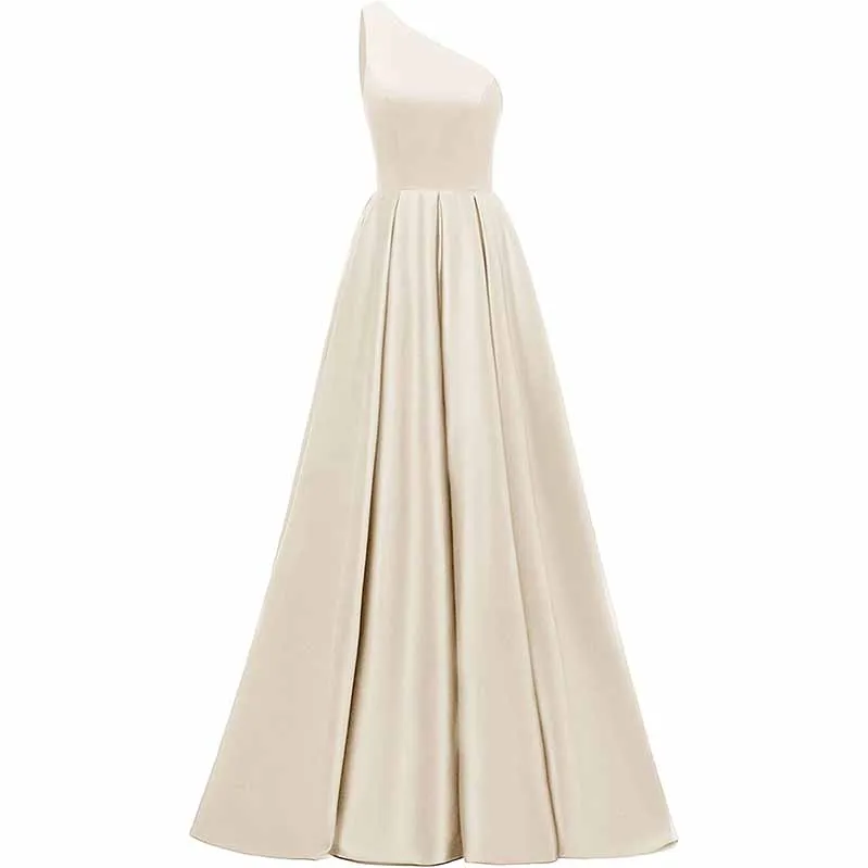Women's One Shoulder Prom Dress Long Satin Formal Evening Ball Wedding Gowns