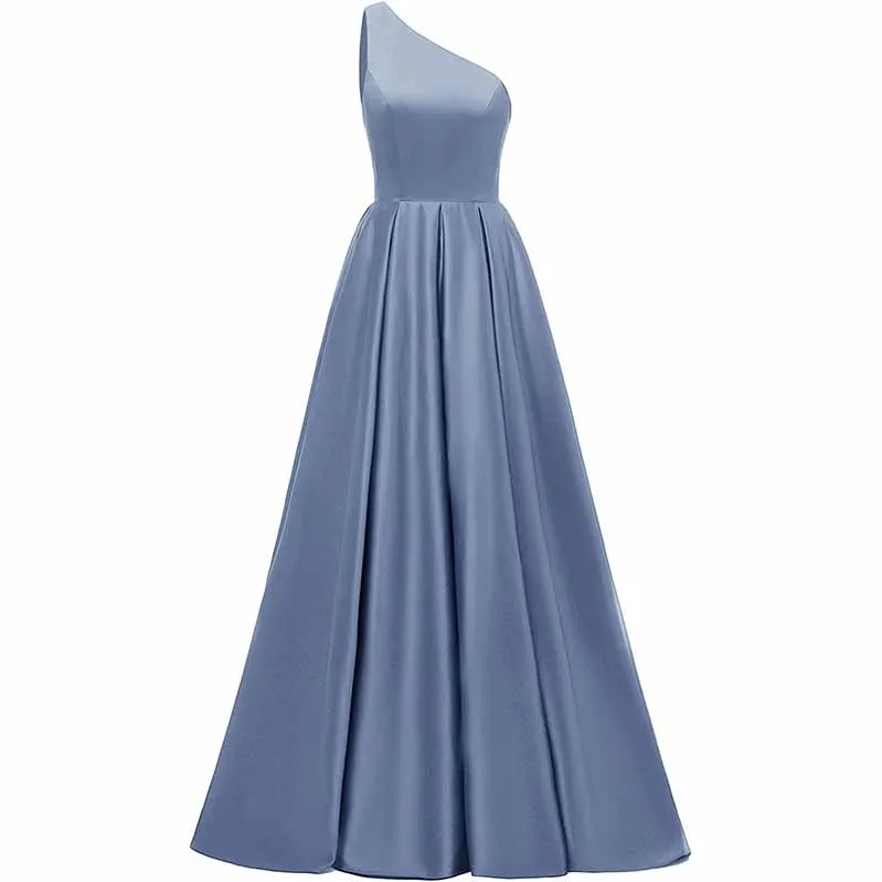 Women's One Shoulder Prom Dress Long Satin Formal Evening Ball Wedding Gowns