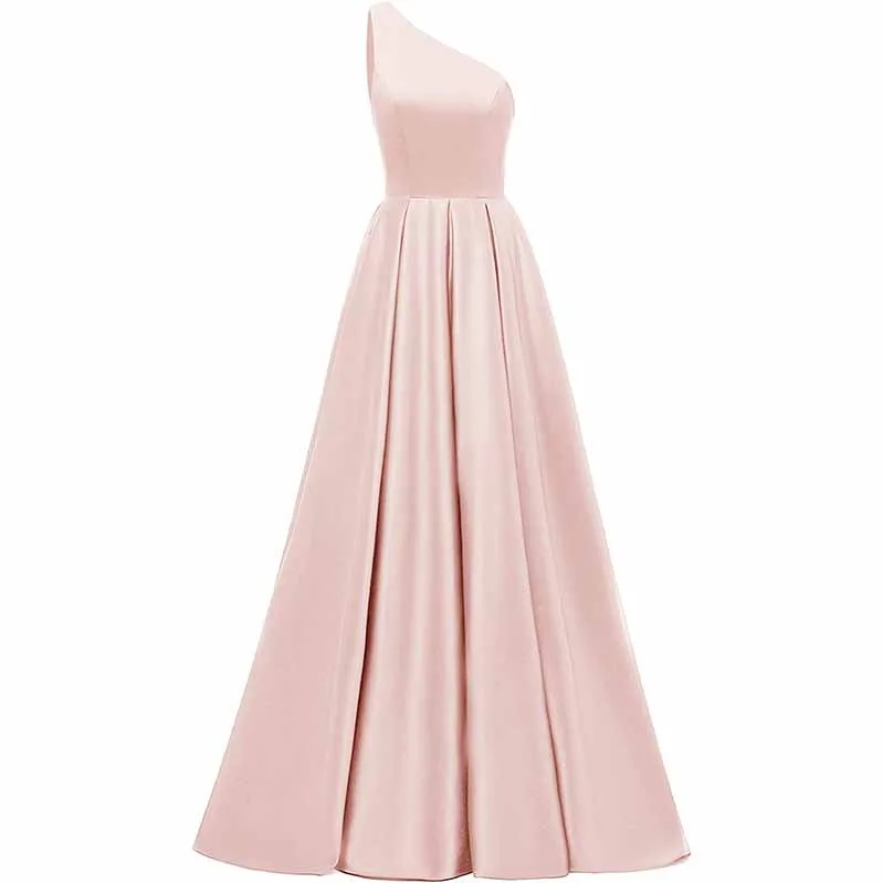 Women's One Shoulder Prom Dress Long Satin Formal Evening Ball Wedding Gowns