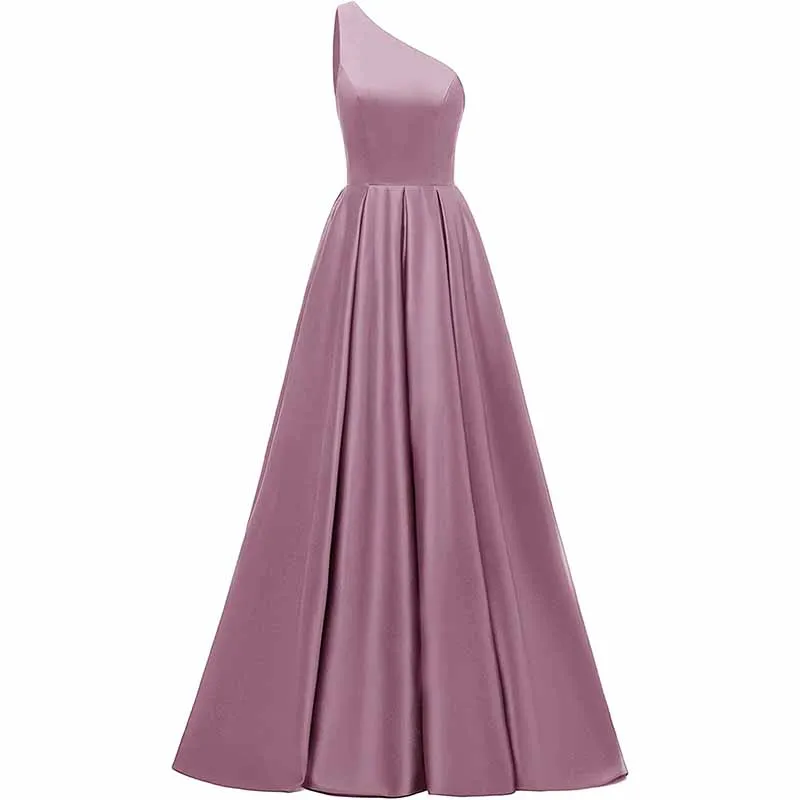 Women's One Shoulder Prom Dress Long Satin Formal Evening Ball Wedding Gowns