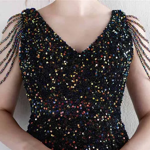 Womens Party Dress Sequins V-Neck Long Dress Formal Evening Prom Gowns S-4XL