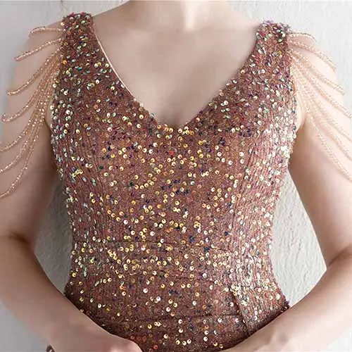 Womens Party Dress Sequins V-Neck Long Dress Formal Evening Prom Gowns S-4XL