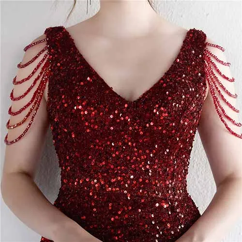 Womens Party Dress Sequins V-Neck Long Dress Formal Evening Prom Gowns S-4XL