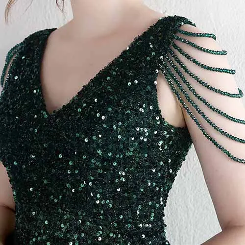 Womens Party Dress Sequins V-Neck Long Dress Formal Evening Prom Gowns S-4XL