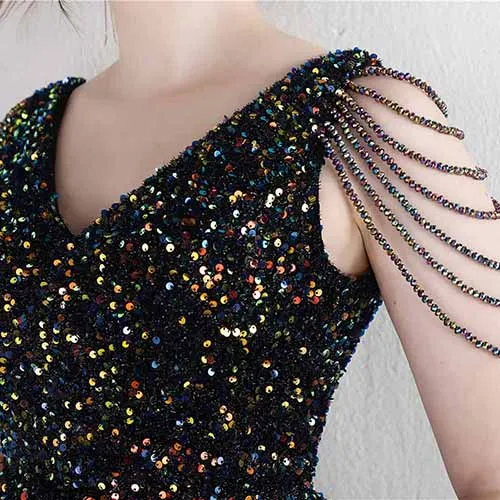 Womens Party Dress Sequins V-Neck Long Dress Formal Evening Prom Gowns S-4XL