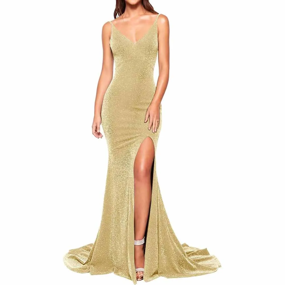 Women's Prom Dress Bridesmaid Dress Long High Slit Mermaid Formal Evening Gown for Wedding