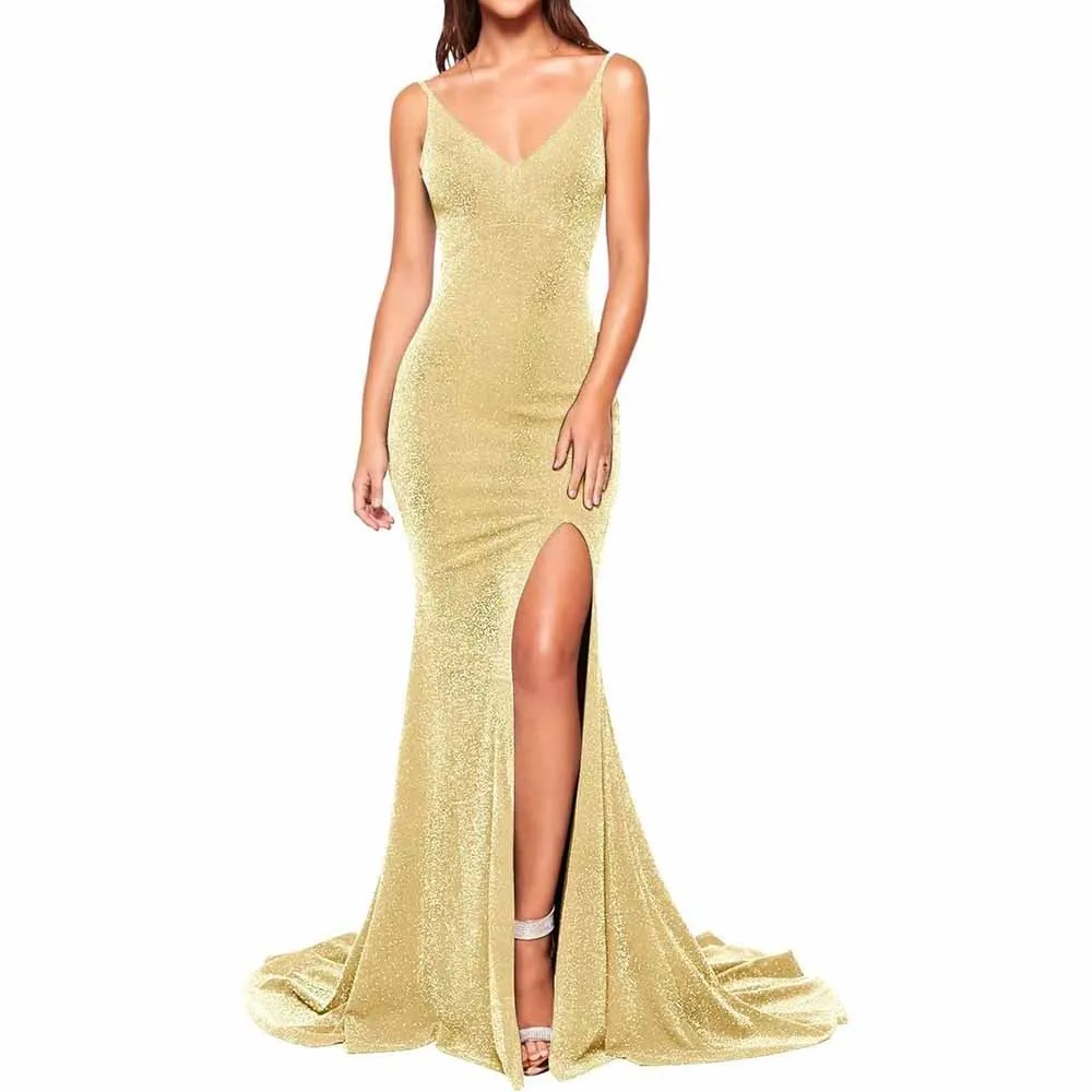 Women's Prom Dress Bridesmaid Dress Long High Slit Mermaid Formal Evening Gown for Wedding