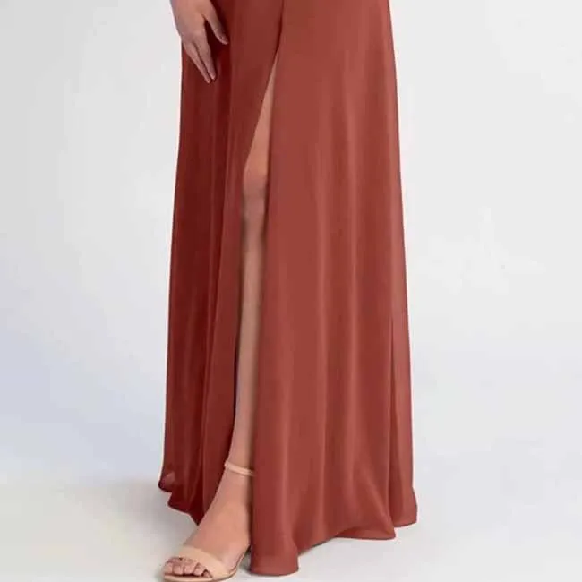 Women's Square Neck Long Sleeve Chiffon Bridesmaid Dresses High Slit Prom Dresses