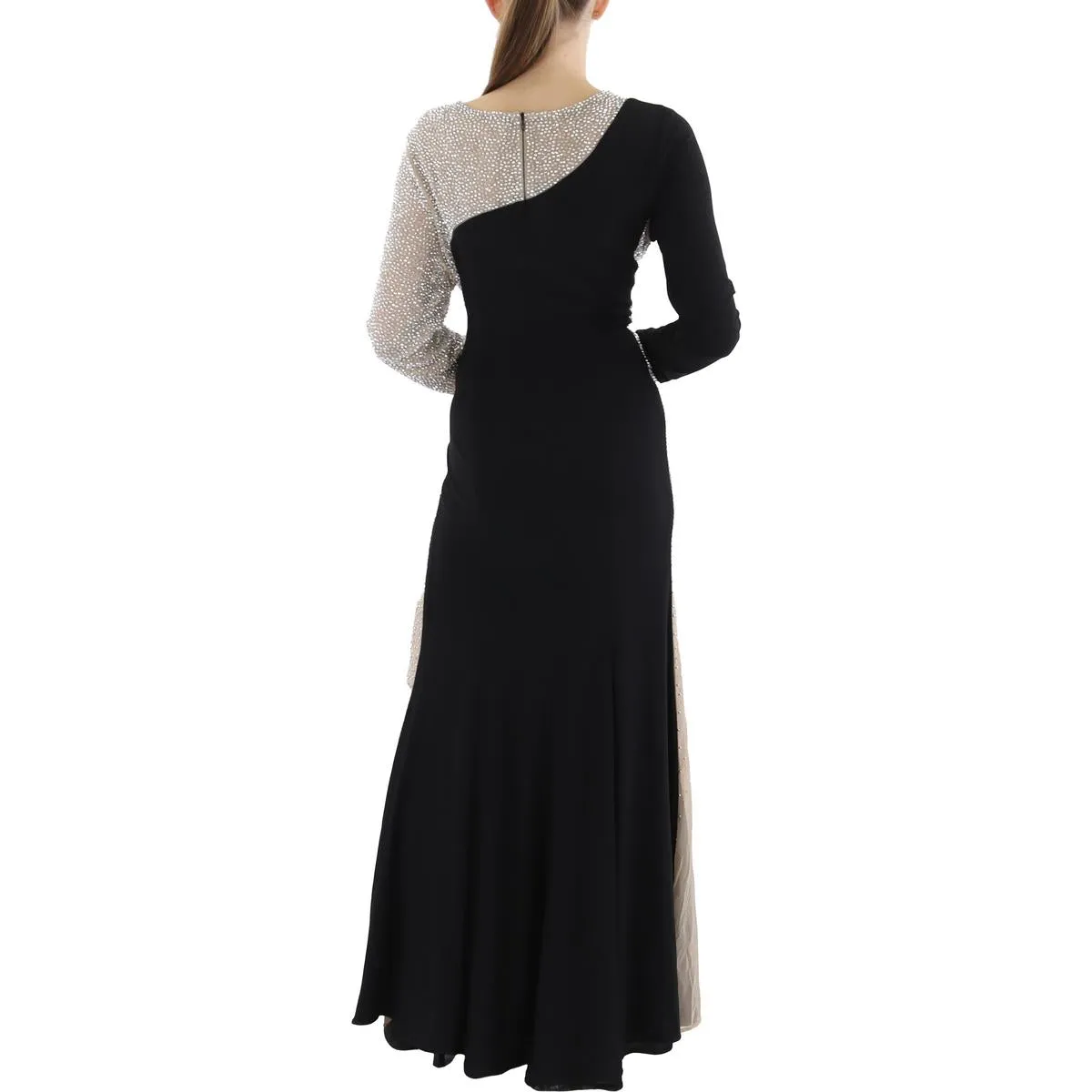 Xscape Womens Beaded Illusion Evening Dress