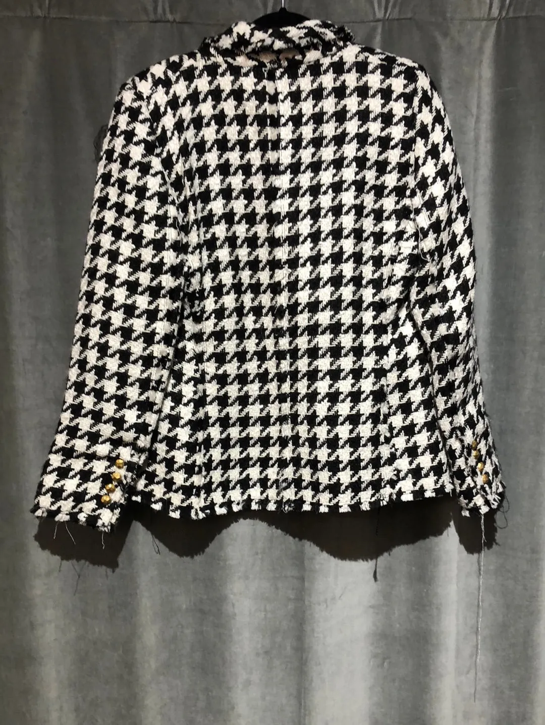 Zara Black and white houndstooth Tweed Blazer