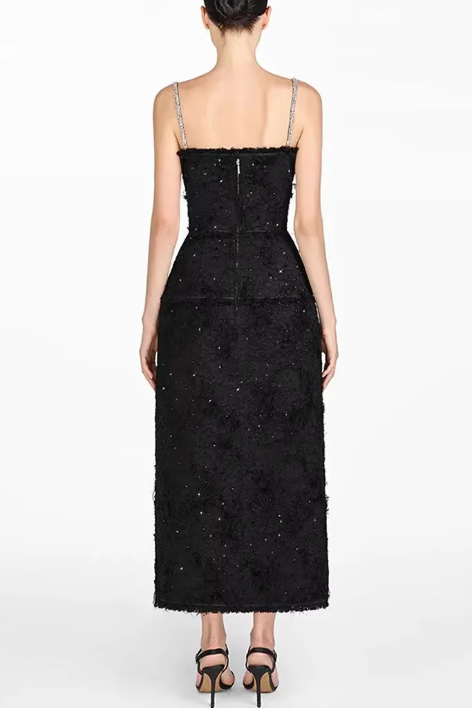 Zardena Black Crystal Embellished Dress
