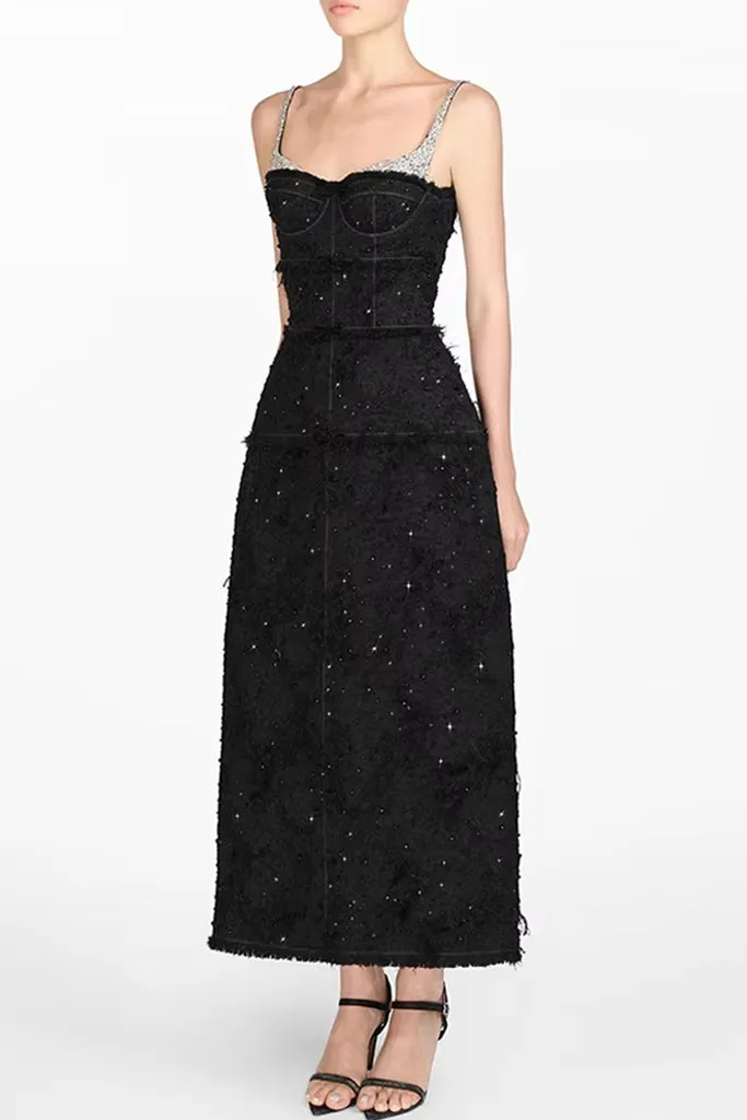Zardena Black Crystal Embellished Dress