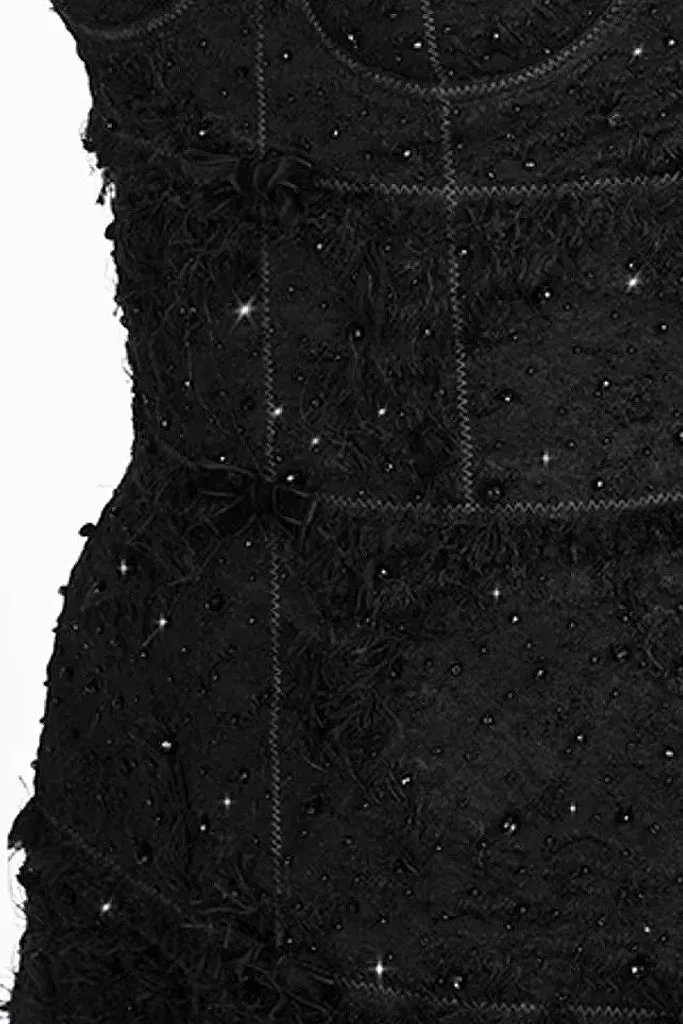 Zardena Black Crystal Embellished Dress