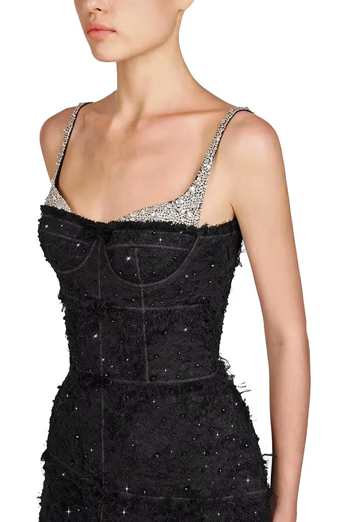 Zardena Black Crystal Embellished Dress