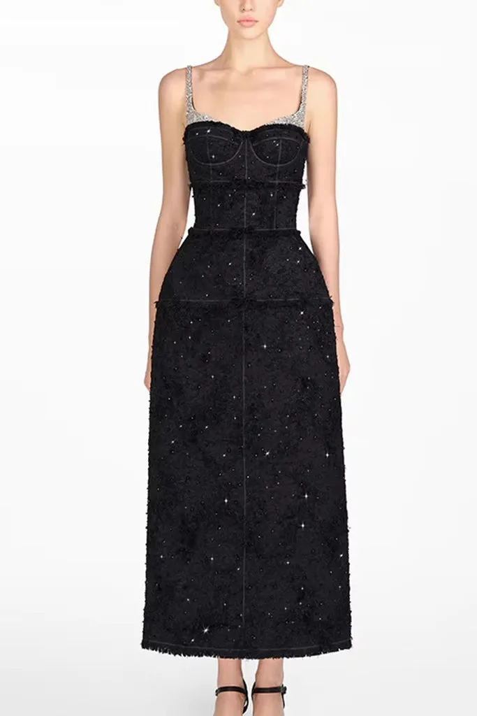 Zardena Black Crystal Embellished Dress