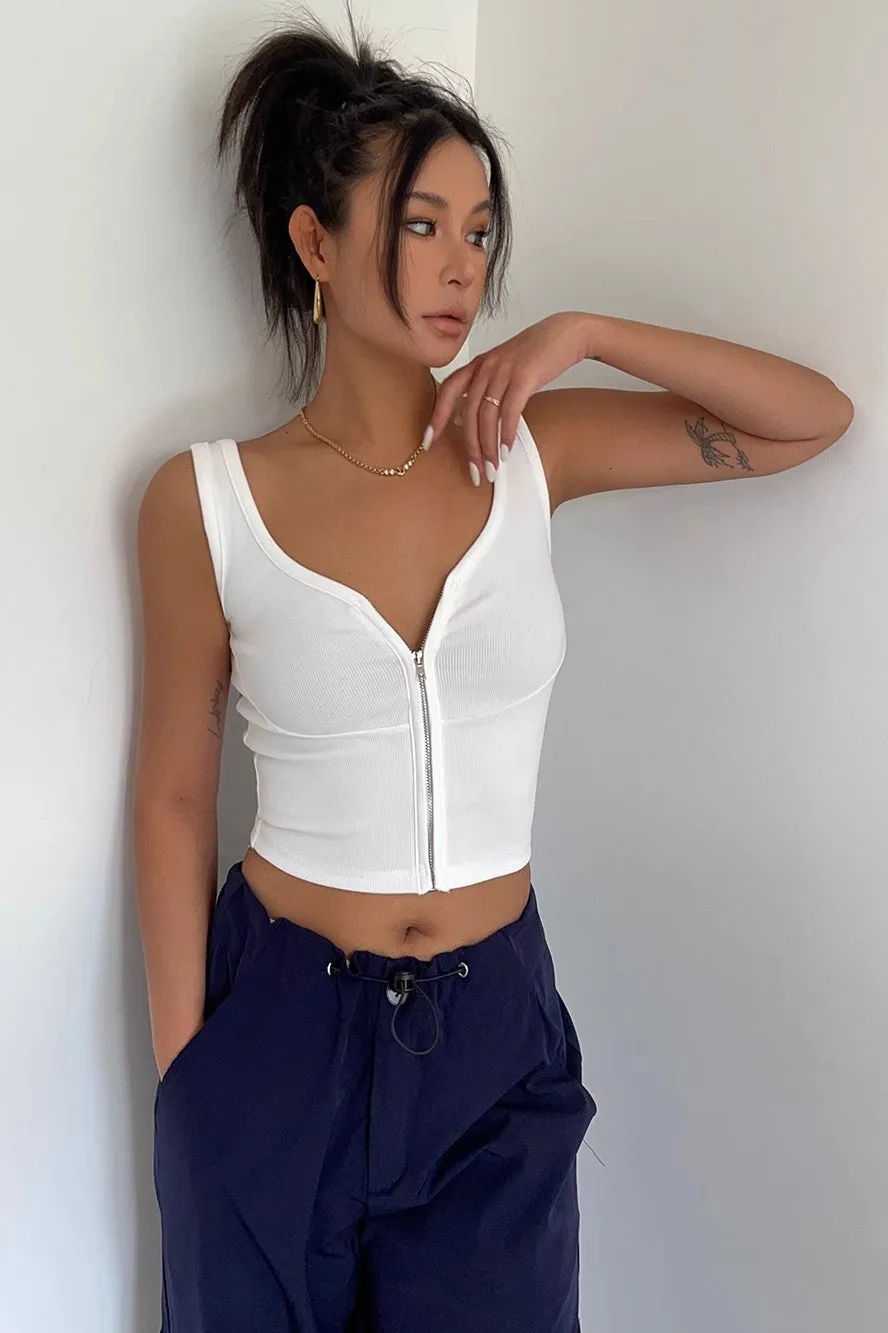 Zip Detail Nature Fitted Workout Cami Top