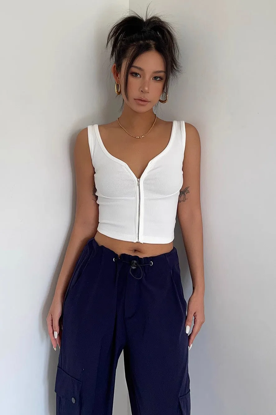 Zip Detail Nature Fitted Workout Cami Top